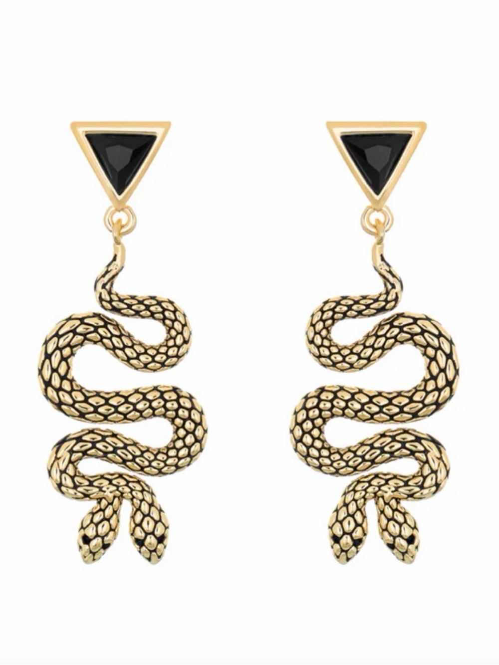 Little Rooms Twin Snake Drop Earrings 18k Gold Plated with Black CZ